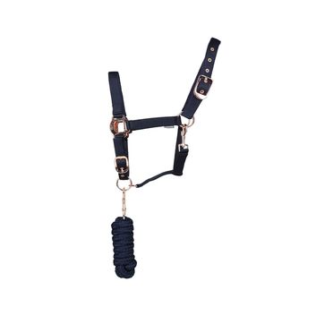 Hy Equestrian Rose Gold Head Collar &amp; Lead Rope - Navy/Rose Gold alternative