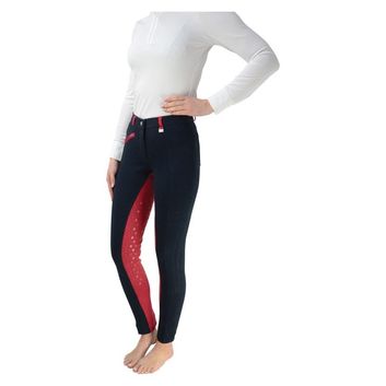 Hy Equestrian Saxby Silicone Jodhpurs - Anthracite Grey/Cerise Pink