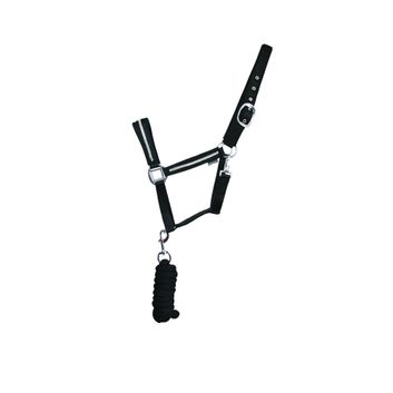 Hy Equestrian Sparkling Head Collar &amp; Lead Rope Set - Black/Silver