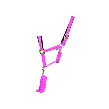 Hy Equestrian Sparkling Head Collar &amp; Lead Rope Set - Pink/Gold