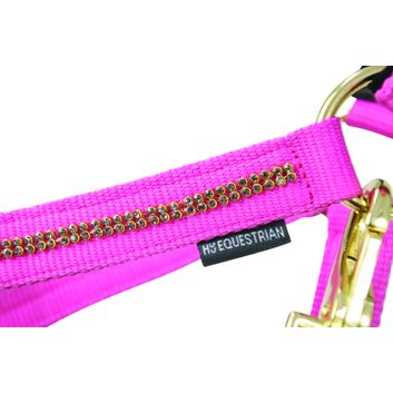 Hy Equestrian Sparkling Head Collar &amp; Lead Rope Set - Pink/Gold alternative