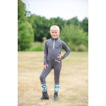 Hy Equestrian Stella Children's Riding Tights - Charcoal/Mint
