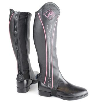 Hy Equestrian Two Tone Leather Gaiters - Black/Pink