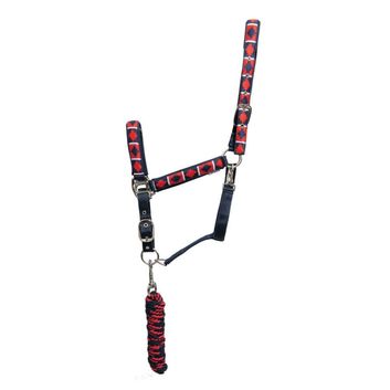 Hy Equestrian Woven Polo Head Collar and Lead Rope - Navy/Red alternative