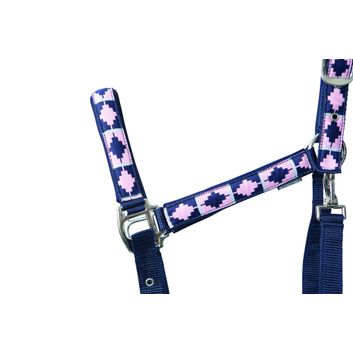Hy Equestrian Woven Polo Head Collar and Lead Rope - Navy/Rose alternative