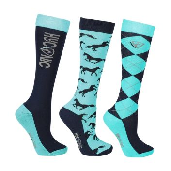 HyCONIC Pattern Socks by Hy Equestrian (Pack of 3) - Navy/Teal