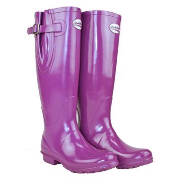 Rockfish Women's Tall Adjustable Gloss Wellington - Black Cherry