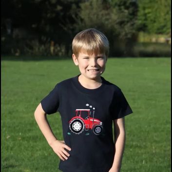 British Country Collection Big Red Tractor Childrens T-Shirt - Ash Grey