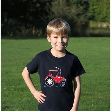 British Country Collection Big Red Tractor Childrens T-Shirt - Navy