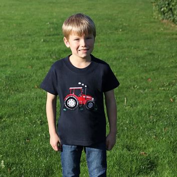 British Country Collection Big Red Tractor Childrens T-Shirt - Navy alternative