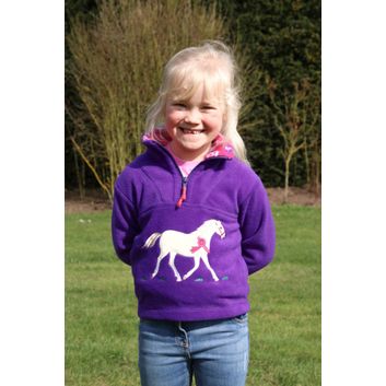 British Country Collection Champion Pony Childrens Fleece Jacket - Purple/Fuchsia Pattern Trim