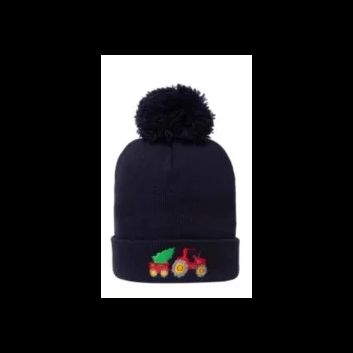 British Country Collection Christmas Tractor Pom Pom Beanie Hat - Navy