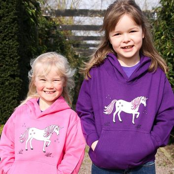 British Country Collection Dancing Unicorn Childs Hoodie - Purple