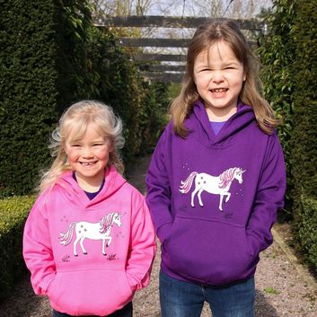 British Country Collection Dancing Unicorn Childs Hoodie - Purple alternative