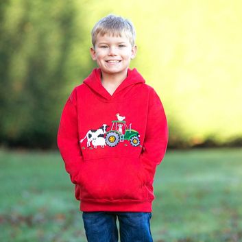 British Country Collection Farmyard Childrens Applique Hoodie - Red