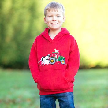 British Country Collection Farmyard Childrens Applique Hoodie - Red alternative