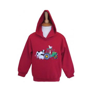 British Country Collection Farmyard Childrens Applique Hoodie - Red alternative