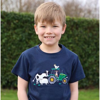 British Country Collection Farmyard Childrens T-Shirt - Navy