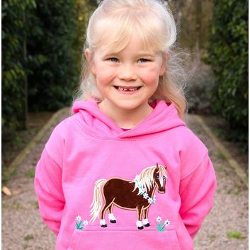 British Country Collection Flora Pony Childrens Hoodie - Candy Pink