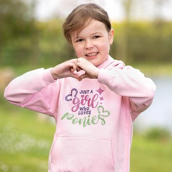 British Country Collection Just A Girl Who Loves Ponies Slogan Hoodie - Baby Pink alternative