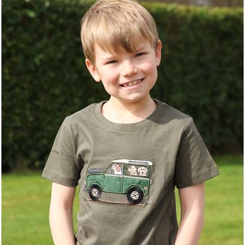 British Country Collection Offroader &amp; Dogs Childrens T-Shirt - Olive