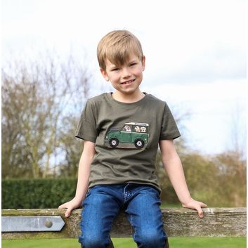British Country Collection Offroader &amp; Dogs Childrens T-Shirt - Olive alternative