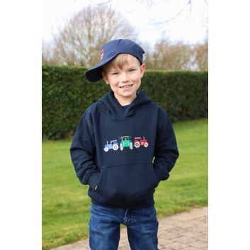 British Country Collection Three Tractors Childrens Hoodie - Navy
