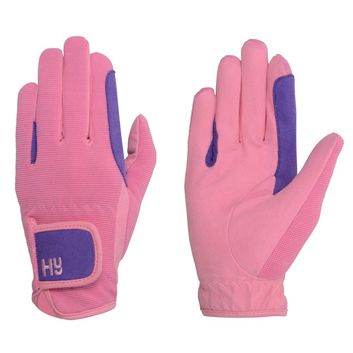 Hy Equestrian Children's Two Tone Riding Gloves - Purple/Pink