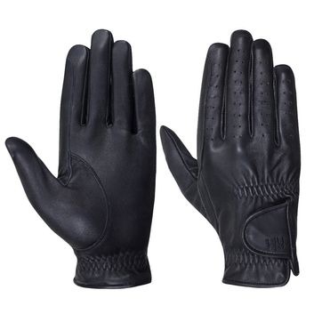 Hy Equestrian Leather Riding Gloves - Black