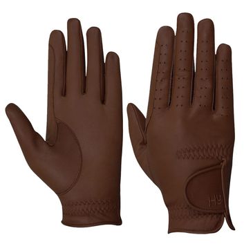 Hy Equestrian Leather Riding Gloves - Brown