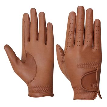 Hy Equestrian Leather Riding Gloves - Light Brown