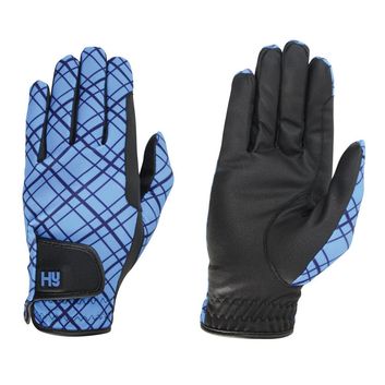 Hy Equestrian Lightweight Printed Riding Gloves - Blue Check