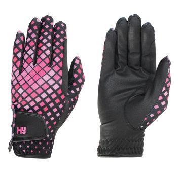 Hy Equestrian Lightweight Printed Riding Gloves - Pink Check