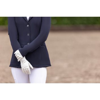 Hy Equestrian Shimmer Riding Gloves White With Navy/Rose Gold Diamantes