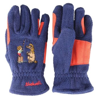 Hy Equestrian Thelwell Collection Practice Makes Perfect Children's Fleece Riding Gloves - Navy/Red