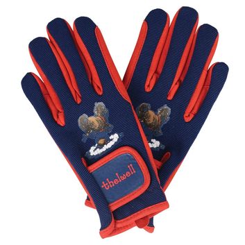 Hy Equestrian Thelwell Collection Practice Makes Perfect Children's Riding Gloves - Navy/Red