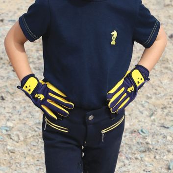 Lancelot Children’s Riding Gloves by Little Knight - Yellow/Navy alternative