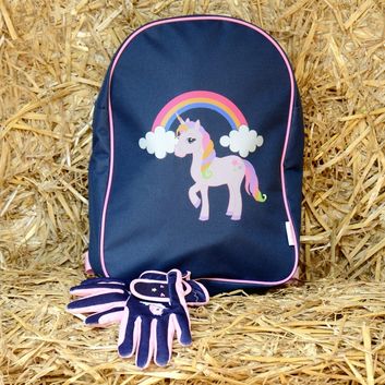 Little Unicorn Children’s Riding Gloves by Little Rider - Candy Pink/Navy alternative
