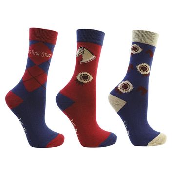 Riding Star Collection Socks by Little Rider (Pack of 3) - Navy/Burgundy