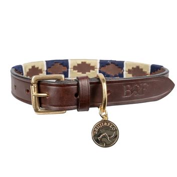 Benji &amp; Flo Sublime Polo Leather Dog Collar - Navy/Fossil