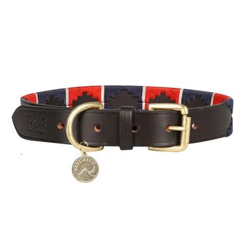 Benji &amp; Flo Sublime Polo Leather Dog Collar - Red/Navy/White