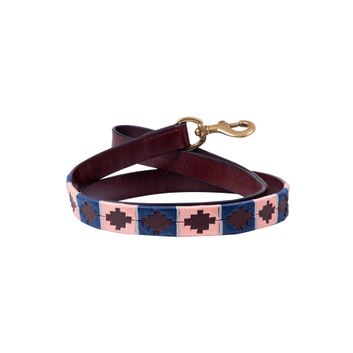 Benji &amp; Flo Sublime Polo Leather Dog Lead - Navy/Rose