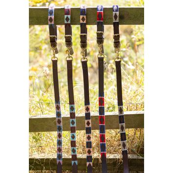 Benji &amp; Flo Sublime Polo Leather Dog Lead - Red/Navy/White