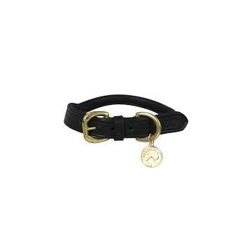Benji &amp; Flo Superior Rolled Leather Dog Collar - Black/Brass