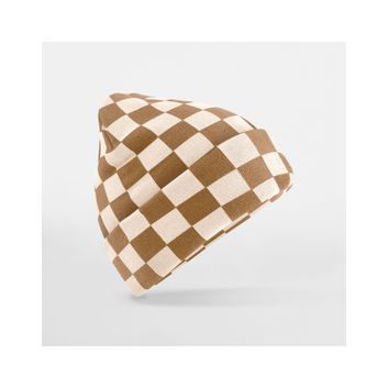 Beechfield Checkerboard Beanie Biscuit/Almond