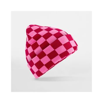 Beechfield Checkerboard Beanie Classic Red/True Pink