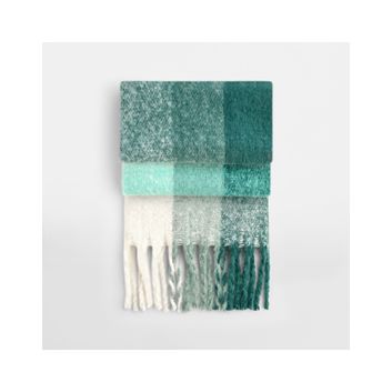 Beechfield Fluffy Check Scarf Green Check