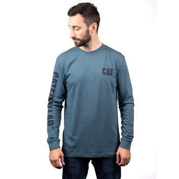 Caterpillar Trademark Banner Long Sleeve T-Shirt Teal