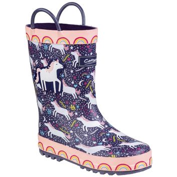 Children's Cotswold Sprinkle Junior Wellington Boot Purple/Pink &amp; White
