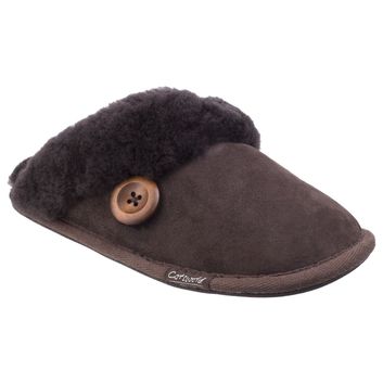 Ladies Cotswold Lechlade Sheepskin Mule Slipper Chocolate